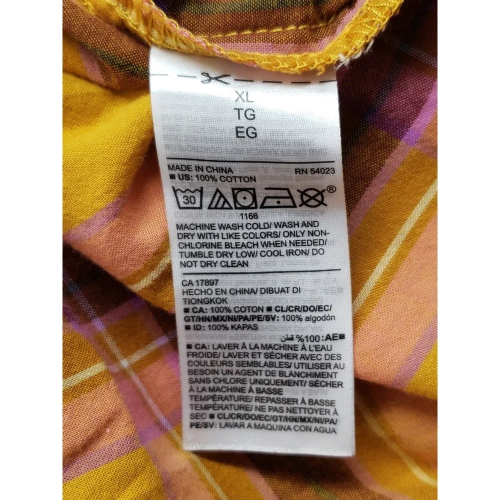 Old Navy Women Pajama Pant XL Yellow Plaid 100% Cotton Drawstring High Rise City